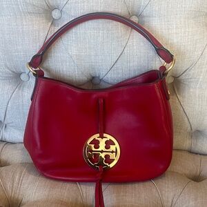 Tory Burch Crimson Leather Hobo with Gold Accent